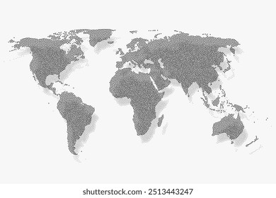 Set of flat earth world maps with hexagonal dots in different resolution. Round pixel pattern. Modern digital globe. Black dots on white background. Worldmap template for website, infographics, design