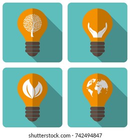 Set of the flat eco light bulb icons