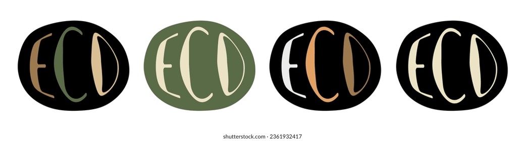 Set of Flat Eco stickers with Lettering. Green ecology concept vector illustration with wording. Art design for Environmental saving campaign Poster, Banner, Flyer, Badge. Printing template