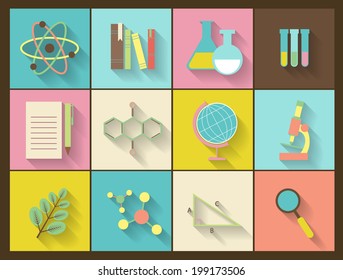 Set of flat education icons for design. Science icon