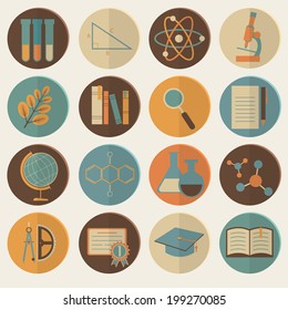 Set of flat education icons for design. Science icon