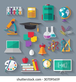 Set of flat education icons for design. Vector illustration