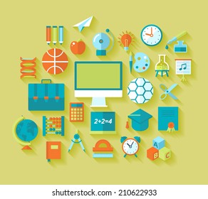 Set of flat education and school icons for design