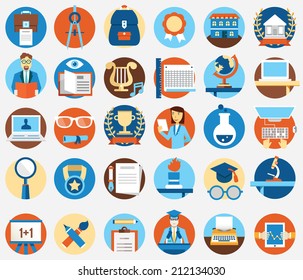 Set of flat education and science icons - vector illustration