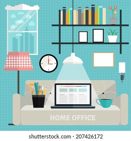 Set of flat elements for home office design. Concept illustration design for freelance work from home.