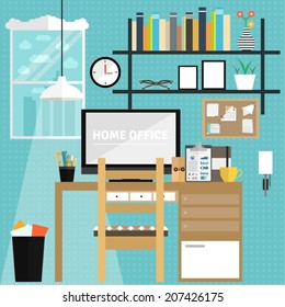 Set of flat elements for home office design. Concept illustration design for freelance work from home.
