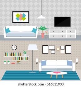 Set of flat elements for interior design. Concept design illustration of simple interior decoration.
