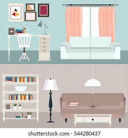 Set of flat elements for modern interior design. Concept illustration of interior decoration.