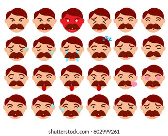 Set of Flat Emoticons. Avatar, Old Man, Emotion, Face icons. Mood and expression vector illustration.