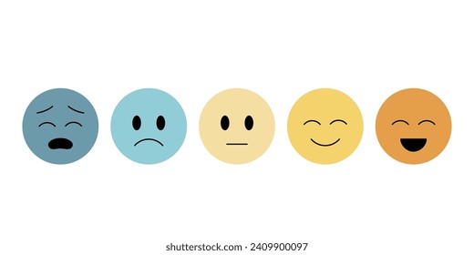 Conjunto de emoticonos planos con un humor diferente de tristeza a feliz. Seguimiento del concepto de salud mental