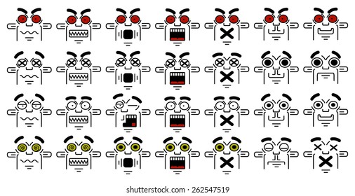 Set of Flat Emoticons Isolated on White Background, EPS 10 Vector 