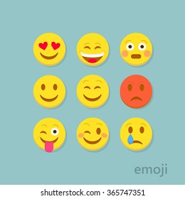 Set of flat emoticons on background, smiley faces. Flat design. Emoticon isolated for web site, chat, sms.