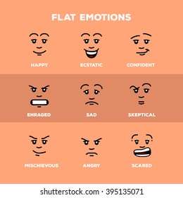 Set of flat emotions. Vector illustration