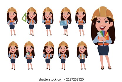 Conjunto de ingeniero plano con diferentes poses