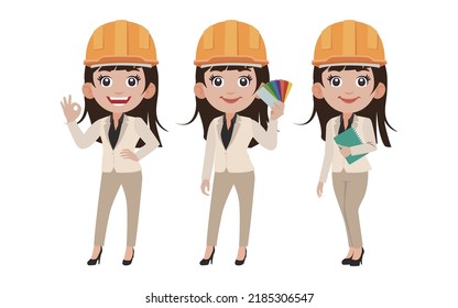 Set of flat engineer with different poses