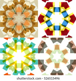 Set of flat ethnic seamless pattern. Colorful geometrical ornament tiles. For different design uses, as wallpaper, pattern fills, web page background, surface textures for print and dalle production.