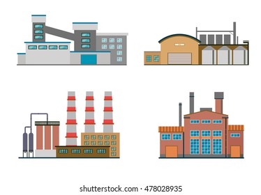 Set Of Flat Factory Buildings