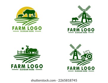 Set of Flat farm logo vector, livestock logo icon design
