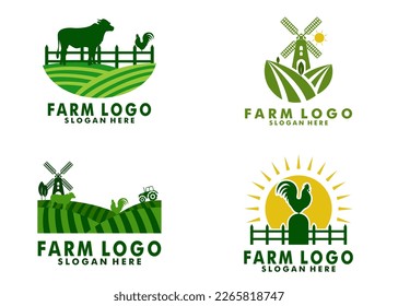 Set of Flat farm logo vector, livestock logo icon design
