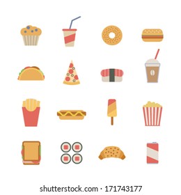 set of flat fast food icons