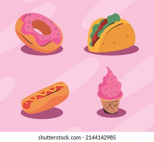 set of flat fast foods