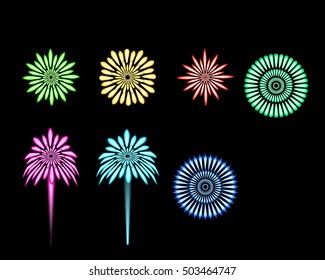 Set of Flat firework in vector design