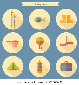 Set of flat fishing icons for your site or app