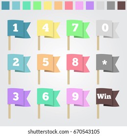 Set of Flat Flags with Numbers.