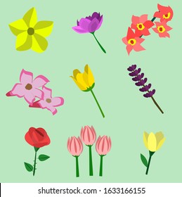 Set of flat floral elements. Flower red, burgundy, navy blue rose, green leaves. Wedding concept - flowers. Floral poster, invite. Vector arrangements for greeting card or invitation design