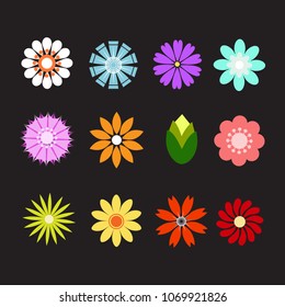 Set of flat floral icons for stickers, labels, tags,wrapping papper