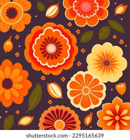 Set of flat floral stickers on dark. Vector illustration for print	