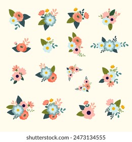 conjunto de arreglos florales planos Vector de colección