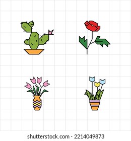 set flat flower doodle cartoon 04