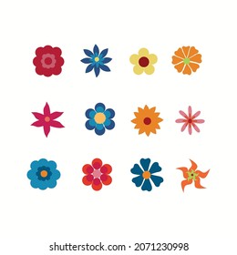 Set of flat flower icons isolated on white background,vector illustrations.