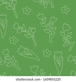 Set of flat flower icons in silhouette isolated on white. Simple retro designs in black and white. Seamless background pattern for gift wrapping paper, textiles, wallpaper.