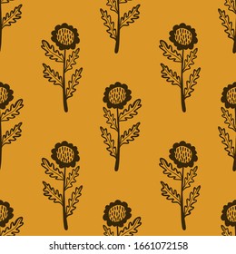 Set of flat flower icons in silhouette isolated on white. Simple retro designs in black and white.