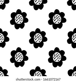 Set of flat flower icons in silhouette isolated on white. Simple retro designs in black and white.