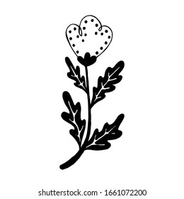 Set of flat flower icons in silhouette isolated on white. Simple retro designs in black and white.