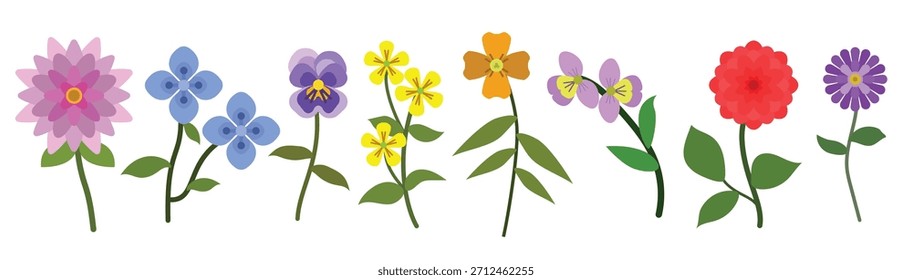conjunto de ilustración de Vectores de flores planas