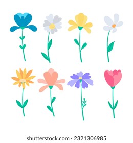 Set of flat flowers doodles collection