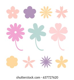 Set of flat flowers. Simple icons. Vector illustration. 