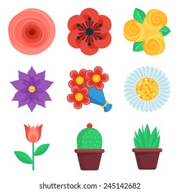 Set of flat flowers vector icons on white background
