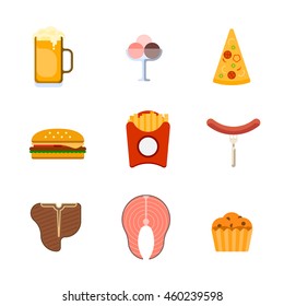 Set of flat food adn drink icons. Vector illustrations