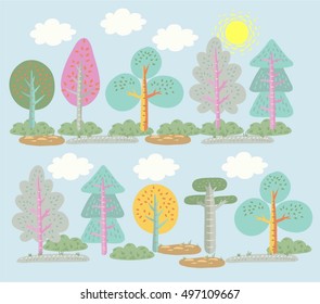 Set of flat forest design elements