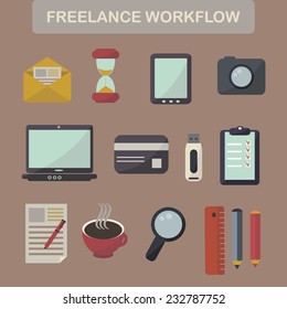 Set of flat freelance workflow icons. Vector illustration