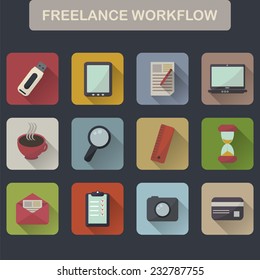 Set of flat freelance workflow icons. Vector illustration