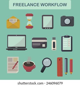 Set of flat freelance workflow icons. Vector illustration