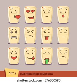 Set of flat fridge emoticons. Isolated vector illustration on colored background. Simple emoji