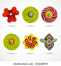 Set of flat front face of flowers