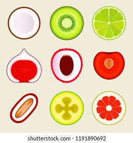 	
Set of flat fruit and vegetables. Colored simple icons on blank background. Logo design template, food store design graphic elements. Vector illustrations.